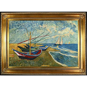 Van Gogh Fishing Boats on the Beach at Saintes, Maries Painting with Regency Gold Finish Frame - EK CHIC HOME
