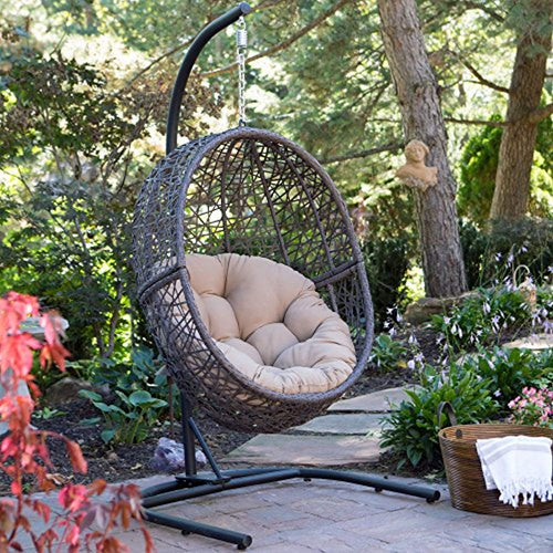 Resin Wicker Hanging Egg Chair - Espresso - EK CHIC HOME