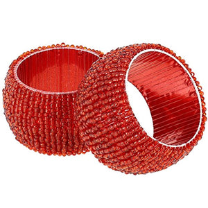 Set of 6 Red Beaded Table Decoration Napkin Rings - EK CHIC HOME