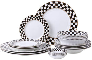 Checker Pattern 20-pieceDinnerware Set for 4, Bone China - EK CHIC HOME