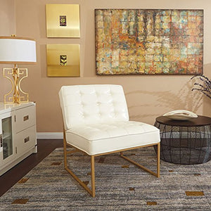 Armless Accent Chair, White Faux Leather with Gold Base - EK CHIC HOME