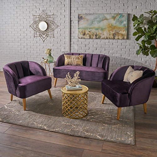 Scarlett Modern BlackBerry Velvet 3 Piece Chat Set - EK CHIC HOME