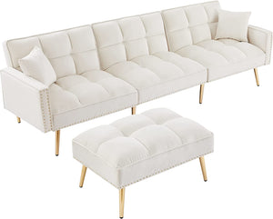 L-Shaped Sectional Sofa Couch with Adjustable Backrest Removable Ottoman - EK CHIC HOME