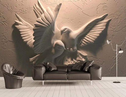 Wall Mural 3D Wallpaper Embossed Modern Minimalist Flying Pigeon Living Room - 350cm×256cm - EK CHIC HOME