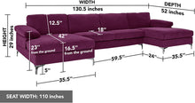 Load image into Gallery viewer, Large Velvet Fabric U-Shape Sectional Sofa, Double Extra Wide Chaise - EK CHIC HOME