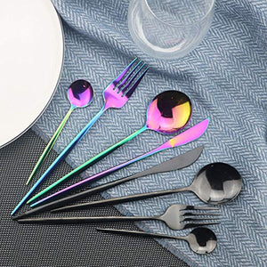 Flatware Set 24 Piece, Stainless Steel With Titanium Colorful Plated, Rainbow Color Cutlery Set Service For 6 - EK CHIC HOME