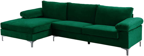 Large Velvet Fabric Sectional Sofa, L-Shape , Emerald - EK CHIC HOME