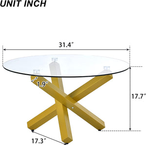 Modern Round Glass Coffee Table with 3 Steel Cross Legs - EK CHIC HOME