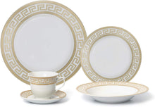 Load image into Gallery viewer, Classic Gold Rim 20-pc &#39;Gold Greek&#39; Dinner Set for 4, Premium Bone China - EK CHIC HOME