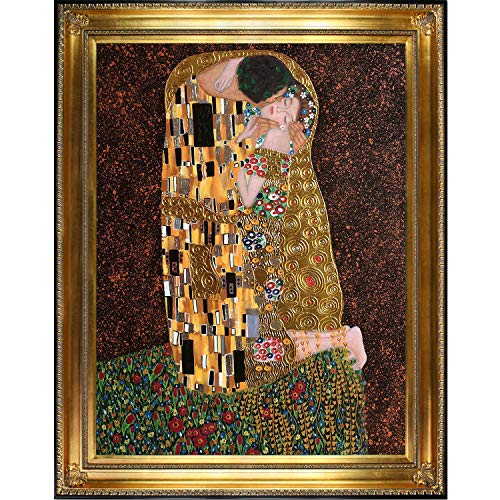 The Kiss Fullview Metallic Embellished Artwork By Gustav Klimt with Re
