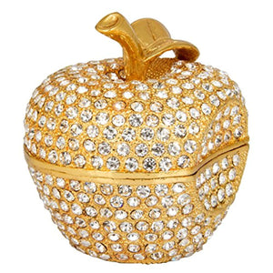 Hand Painted Enameled Gold Apple Diamond Decorative Hinged Jewelry Trinket Box - EK CHIC HOME