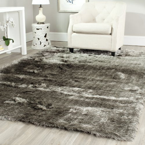 Paris Shag Collection Silver Polyester Area Rug (5' x 8') - EK CHIC HOME