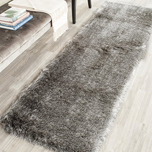 Paris Shag Collection Silver Polyester Area Rug (5' x 8') - EK CHIC HOME