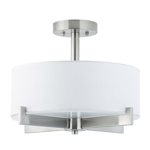 Semi Flush Mount Ceiling Light - Brushed Nickel - Fabric Shade - EK CHIC HOME