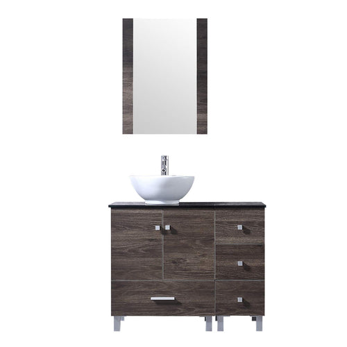 36” Bathroom PLY Wood Vanity Cabinet Top Ceramic Vessel Sink Faucet Drain Combo with Mirror Vanities Set - EK CHIC HOME