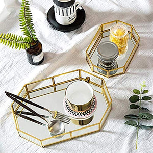 Decorative Metal Mirror Tray,  Gold Leaf Finish, 12.4x8.5x2 inches - EK CHIC HOME