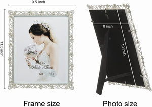Wedding Picture Frame Silver Metal with Pearly White Flowers and Crystals 8 x10 - EK CHIC HOME