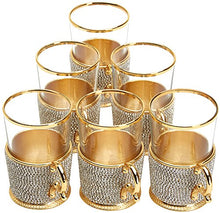 Load image into Gallery viewer, (Set of 6) XL Turkish Tea Glasses Set with Holders Spoons &amp; TRAY, Decorated with Swarovski - EK CHIC HOME