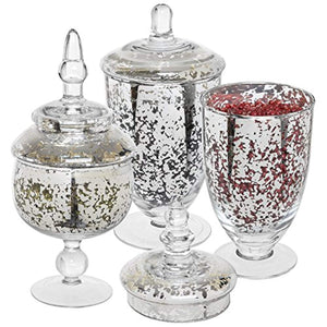 Decorative Mercury Silver Glass Apothecary Jars 3 Piece Set - EK CHIC HOME