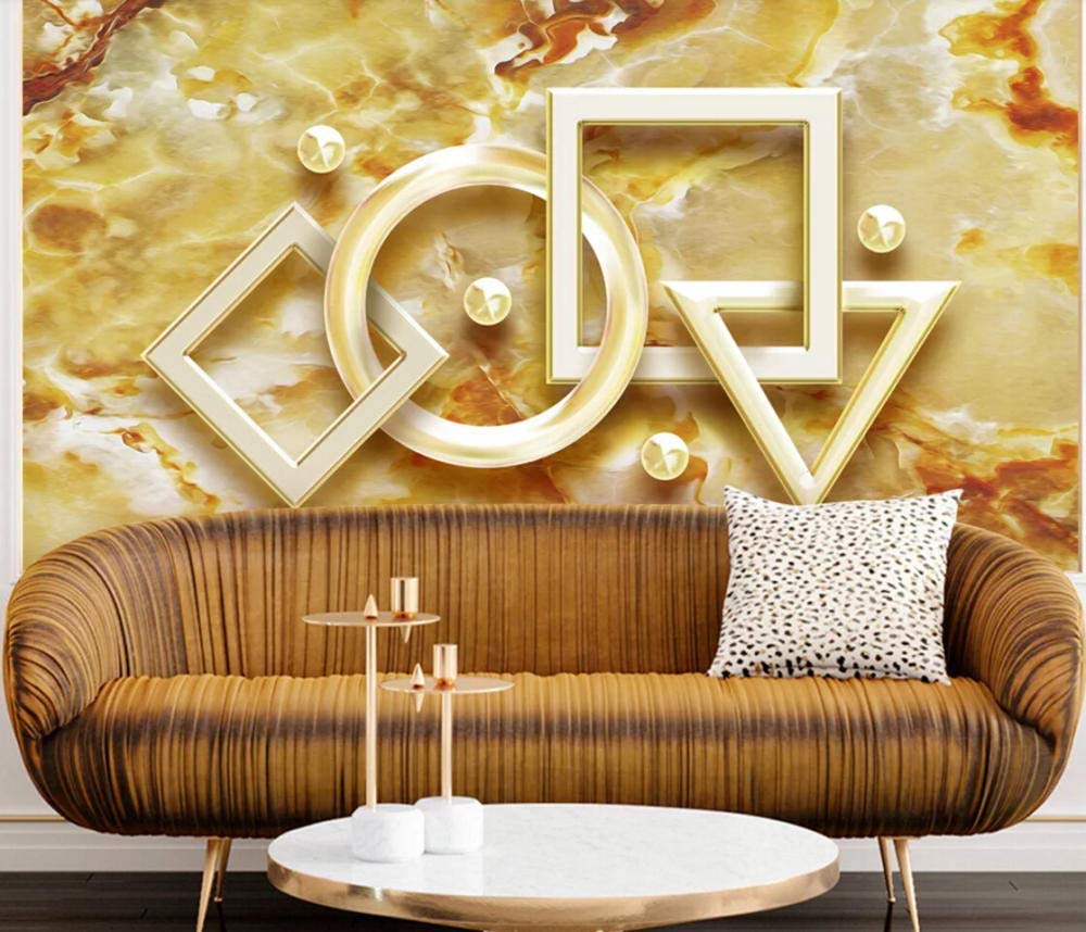 Wall Mural 3D Wallpaper Golden  Geometric Relief Stone  Art - EK CHIC HOME