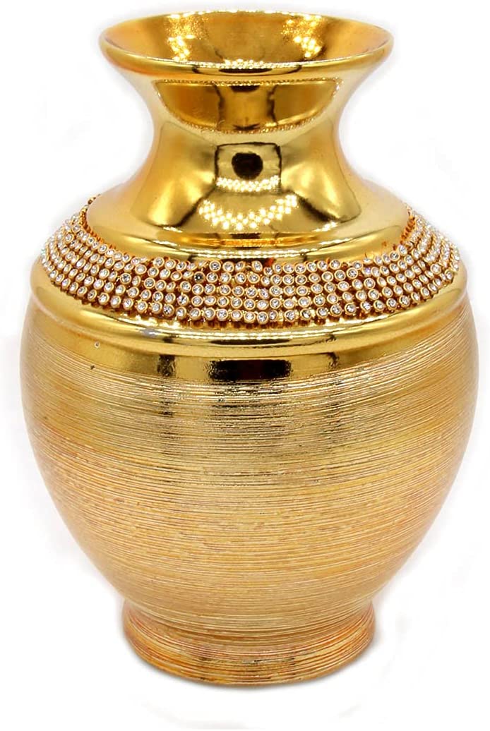 1 PC Gorgeous Golden Porcelain Vase - Bejeweled 7.1