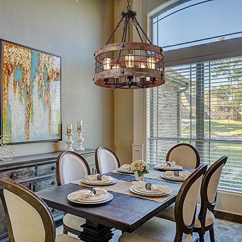 Round Wooden Chandelier Ceiling Lights, Brown - EK CHIC HOME