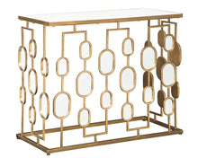 Load image into Gallery viewer, Majaci Console Table - Contemporary - Antique Gold Metal - Mirrored Glasstop and Accents - EK CHIC HOME