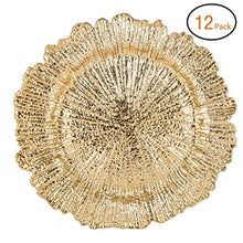 Load image into Gallery viewer, Round 13 Inch Plastic Charger Plates with Eletroplating Finish (12, Reef Gold) - EK CHIC HOME