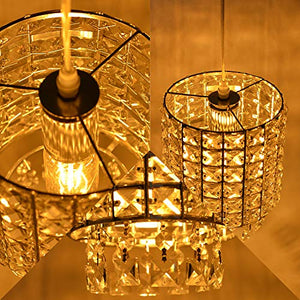 Plug in Modern Crystal Chandelier Swag Pendant Light with Clear 16.4' Cord - EK CHIC HOME