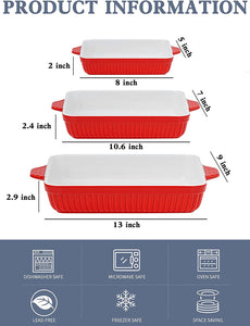 Porcelain Baking Dishes, Rectangular  Set of 3 - EK CHIC HOME