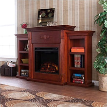 Load image into Gallery viewer, Tennyson Electric Fireplace with Bookcase, Classic Mahogany Finish - EK CHIC HOME