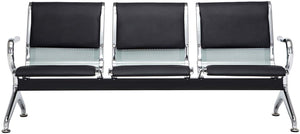 Bench 3-Seat Barber Salon Airport Reception Waiting Room Chair with Black Pu Leather Cushion - EK CHIC HOME