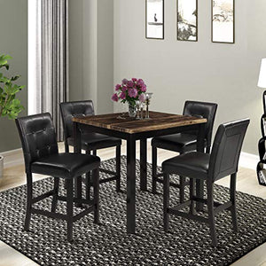 5-Piece Kitchen Table Set Brown Wood Grain Top Counter Height Dining Table Set - EK CHIC HOME