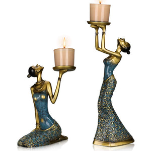 Antique Beauty Decorative Candle Holders,Set of 2-Functional Gift (Blue, Small) - EK CHIC HOME