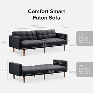 Futon Convertible Sofa Sleeper with Arms Split Back Design 77.5" - EK CHIC HOME