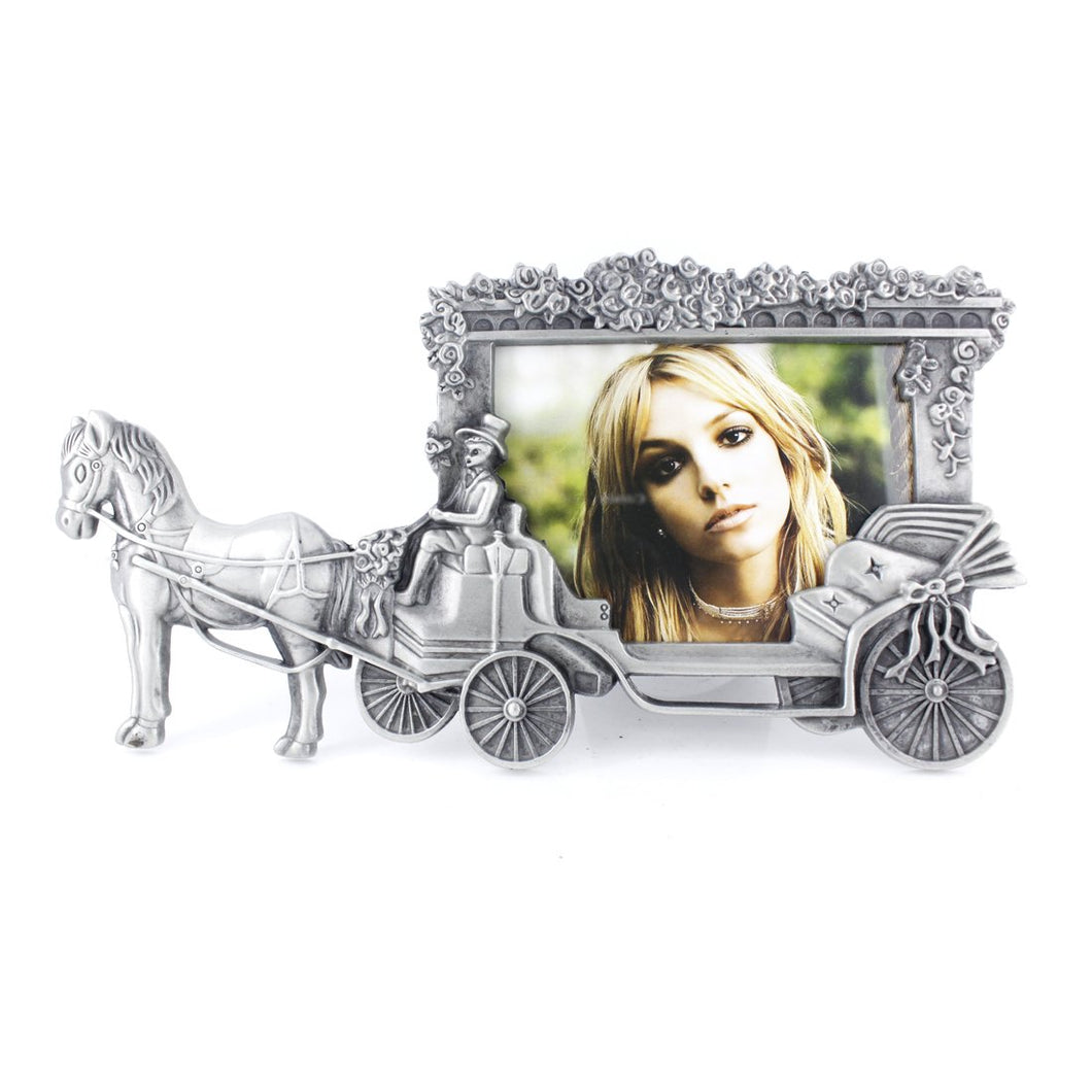 3.5x5 Inches Horse Carriage Desktop Display Picture Frame (Antique Silver) - EK CHIC HOME