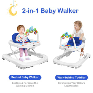 Baby Walker, 2 in 1 Foldable Activity Behind Walker with Adjustable Height - EK CHIC HOME