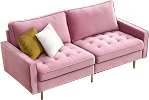 Blue Velvet Fabric Sofa Couch, 70 inch Wide Mid Century - EK CHIC HOME