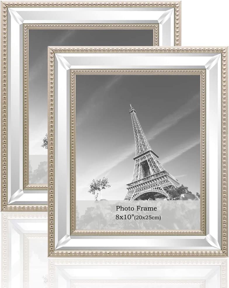 5x7 -  3 Pack Mirror Photo Frames Sets for Wall Pictures or Table Stand - EK CHIC HOME