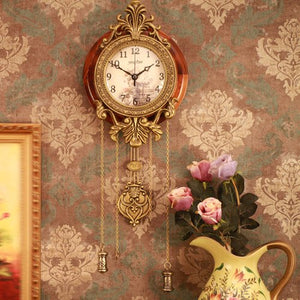 9-inch Retro Style Vintage Wood Indoor Wall Clock with Swinging Pendulum - EK CHIC HOME