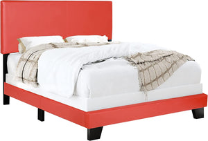 Faux Leather Upholstered Full Panel Bed in Red - EK CHIC HOME