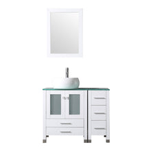 Load image into Gallery viewer, 36&quot; White Bathroom Wood Vanity Cabinet Ceramic Vessel Sink Top Faucet Drain Combo with Mirror Vanities Set - EK CHIC HOME
