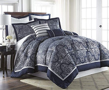 Load image into Gallery viewer, Mayan 7-Piece Navy Jacquard Floral Comforter Set (Queen) - EK CHIC HOME