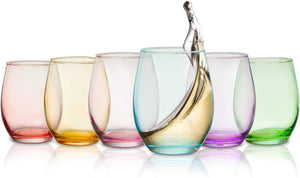 Colored Wine Glass Set, Large 12 oz Glasses Set of 6, Unique Italian Style - EK CHIC HOME