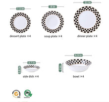 Load image into Gallery viewer, Checker Pattern 20-pieceDinnerware Set for 4, Bone China - EK CHIC HOME