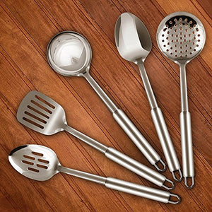 Kitchen Stainless Steel Cooking Utensils Set - 5-Piece Serving Spoons - EK CHIC HOME