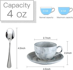Ceramic Espresso Cups - 4 Ounce Set of 4 with Espresso Spoons - EK CHIC HOME