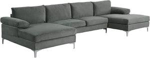 Large Velvet Fabric U-Shape Sectional Sofa, Double Extra Wide Chaise - EK CHIC HOME