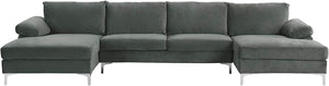 Large Velvet Fabric U-Shape Sectional Sofa, Double Extra Wide Chaise - EK CHIC HOME