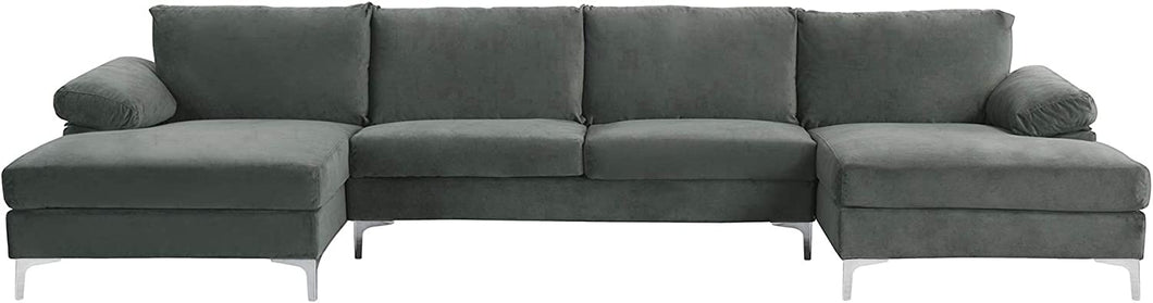 Large Velvet Fabric U-Shape Sectional Sofa, Double Extra Wide Chaise - EK CHIC HOME